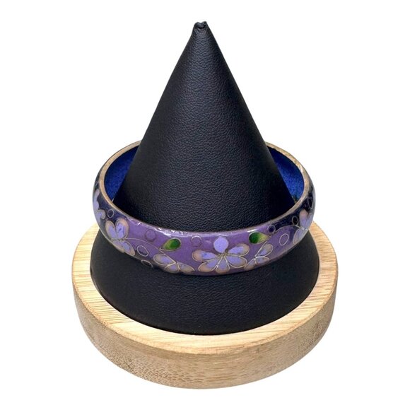 Vintage Cloisonné Enamel Purple & Blue Floral Bangle Bracelet Size 6.5 Estate - Picture 2 of 8